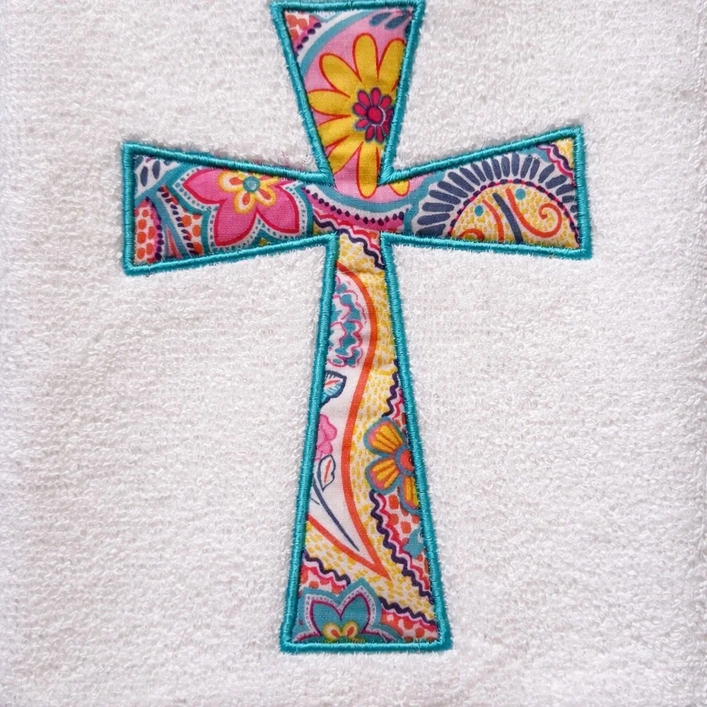 White Decorative Cross Embroidered Bath Towel
